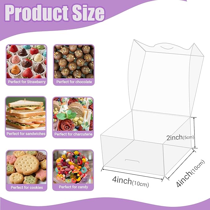90pcs Clear Plastic Bakery Boxes (4x4x2 Inch) - Perfect for Wedding & Party Treat Favors
