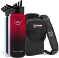 NATURE PIONEOR Insulated Water Bottles with Straw - 24oz Stainless Steel Vacuum Bottle with Holder/Carrier/Sleeve - Reusable 18/8 Food Grade 24 oz Water Jug