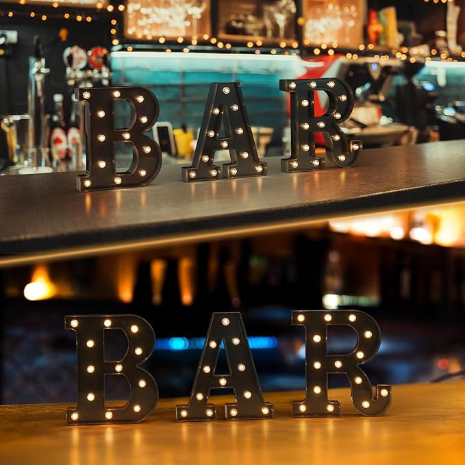 Foaky Black LED Letter Lights for Room Decor - Bedroom Wall Decor, Alphabet Lights for Home, Wedding, Party - Battery Operated （O）
