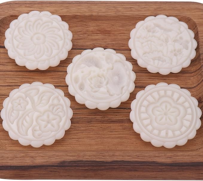 150g 5pcs Cookie Stamps Moon Cake Mold, Thickness Adjustable Christmas Cookie Press DIY Decoration Hand Press Cutter Cake Mold