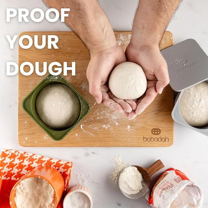 Babadoh Pizza Dough Proofing Silicone Containers with Lids | Pizza Making Accessories | Set of 3 | Multi Blue (1 Dough, 1 Smoke, 1 Steel) | Original Size (make 12" Pizzas)