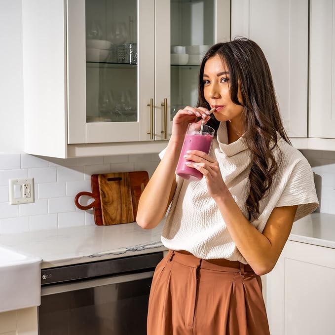 Premium Reusable Stainless Steel Drinking Straws With Silicone Tips + Patented Straw Cleaners and Carrying Case - 9” Long Metal With Curved Bend for 20/30/32oz Tumblers - Natural Colors
