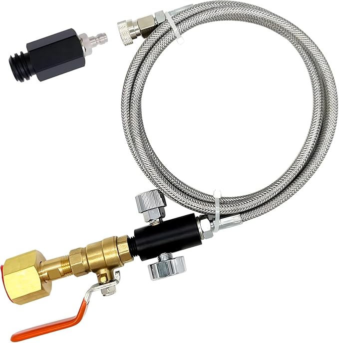 Soda Maker Adapter Hose Kit with Flow Control Ball Valve and 60inch Stainless Steel Hose,Carbonated Water Machine Co2 Tank Adapter Compatible with Jet One Touch Fizzi Aqua Fizz Blue Cylinder