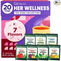 Gya Tea Co Her Wellness Assorted Tea Bags Variety Pack - 20 Bags 7 Seasonal Flavors - Caffeinated & Caffeine Free Holiday Tea Sampler Gift Set Box - Easy Brew, Natural Ingredients, Enjoy Hot or Iced