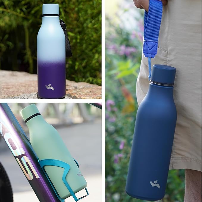 Insulated Water Bottle with Strap,18 oz Double Wall Stainless Steel Vacuum Bottles Metal Water Flask,Sky