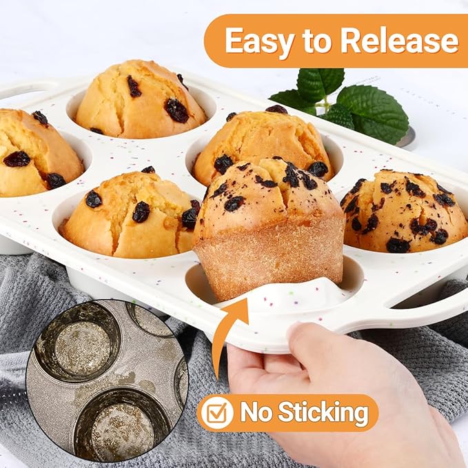 FUNBAKY Jumbo Muffin Pan Silicone with Metal Frame, 3.5 Inch Large Silicone Muffin Pan 1 Pack Confetti