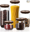 Glass Jars with Airtight Wood Lids - Small Large Kitchen and Pantry Storage Containers, Canisters for Spaghetti, Noodles, Pasta, Ground Coffee, Sugar, Cereal, Spice, Salt, Salad, Matcha, Set of 5