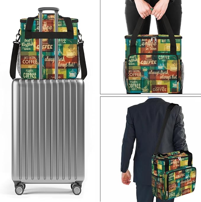 Rainbow Coffee Coffee Maker Carring Bag Coffee Typographic Travel Carrying Storage Tote Bag Compatible with Keurig K-Mini or K-Mini Plus Portable Single Serve Coffee Brewer Case with Pockets for K-cup Pods
