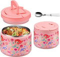 14oz Insulated Vacuum Food Jar with Buckle Lid,Soup Thermo for Hot Food Kids,Wide Mouth Leakproof Stainless Steel Lunch Container with Spoon-Mermaid