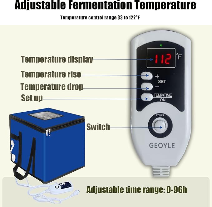 Folding Dough Proofing Box, Sourdough Starter with Temp Control (0-122℉) & 96H Timer, 20L Bread Proofing Box for Sourdough, Pizza, Yogurt, Seed Starting,Blue 10.6 * 10.6 * 10.6inch