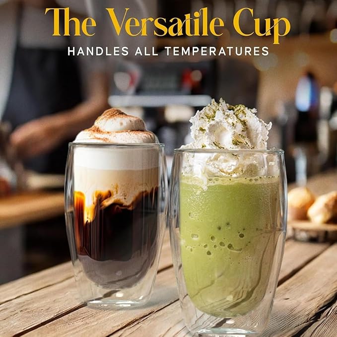 17oz Double Wall Glass Coffee Mugs Set of 2, Insulated Coffee Mug, Clear Borosilicate Glass Coffee Cups for Cappuccino, Tea, Lightweight and Microwave Safe