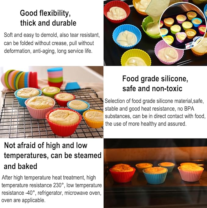 AKOAK Reusable Silicone Non-stick Baking Cups, Cake Molds, Kitchen Baking Cooking Accessories, DIY Cake Making Tools - Pack of 10 (Green)