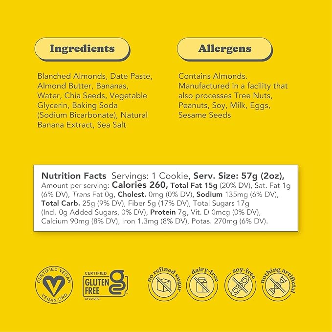 Love + Chew Superfood Soft Baked Cookies, Banana Bread Flavor, Plant Based Cookie Made With Almonds, Chia Seeds, & Bananas for Kids and Adults, Vegan Snacks, Gluten Free, Paleo, Non GMO, 10 Pack