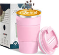 YINBAOGE Insulated Travel Coffee Mug Spill Proof Leak Proof Pobtable To Go Camping Stainless Steel Coffee Tumbler Reusable Coffee Cups with Lids Thermos for Hot and Cold Drink (Pink, 17 OZ)