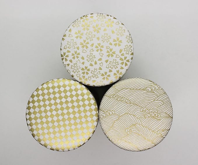Japanese Pokkan Coffee Spice Tea Tin Canister Washi Paper Storage with Lid 7.05 oz Capacity (Kenran Nami)