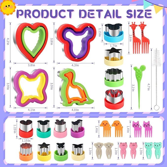 30 Pcs Sandwich Cutter and Sealer Set, Sandwich Cutters for Kids Lunch, Decruster Sandwich Maker,Vegetable Cutter Shapes,Bread Cookie Cutters for Kids Lunchbox and Bento Box