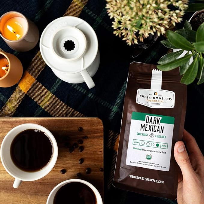 Fresh Roasted Coffee, Organic Dark Mexican | Mold & Myco 3rd Party Tested, USDA Organic, Kosher | Dark Roast 12 oz Whole Bean