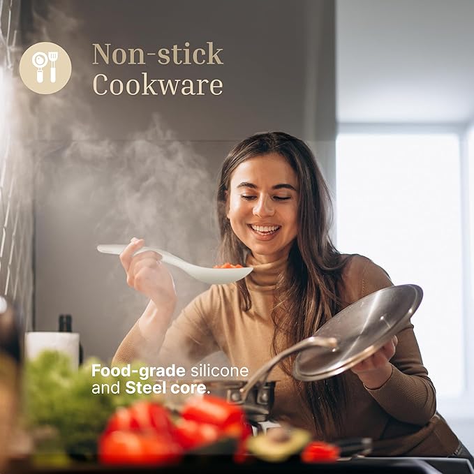 Silicone Rice Paddle Set – 2-Piece Set of Spoon Spatulas for Non-Stick Cookware – Kitchen Tools and Accessories with Comfortable Handles, Heat-Resistant Utensils for Cooking and Baking – Cream