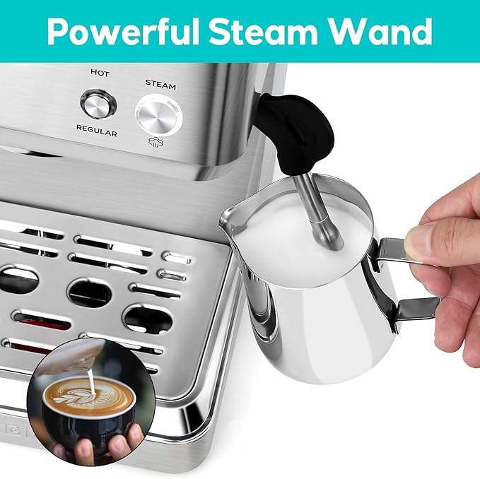 CASABREWS 4700Gense 20-Bar Espresso Machine with Milk Frother and Hot Water Wand, Adjustable Temperature, Ideal for Americano, Latte, Cappuccino