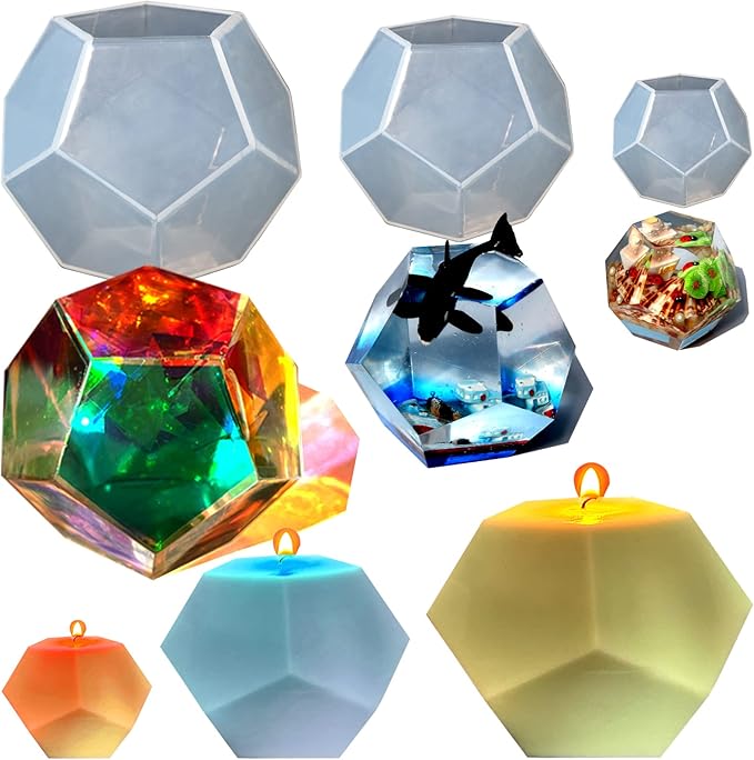 3PCS Sphere Resin Molds Silicone, 3D Geometry Candle Molds Pentagon Polyhedral Ball Molds for Epoxy Resin Candle DIY Craft Art Making Home Decoration