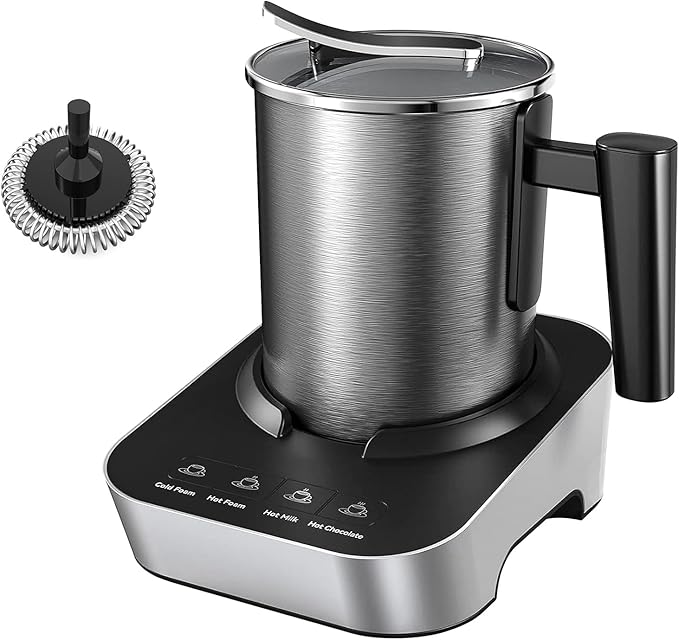 Electric Milk Frother and Steamer 4-in-1 with Stainless Steel Pitcher Cup(400ml/13.5oz), Auto Shut-Off, Hot & Cold Foam Maker and Milk Warmer for Coffee Cappuccinos, Dishwasher Safe