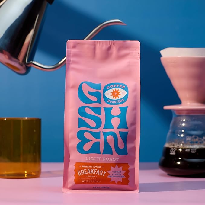 Goshen Coffee Roasters Whole Bean Bright Eyed Breakfast Blend | Light Roast, Brewed or Espresso | Award-Winning - Natural and Washed | Vibrant, Almond, Brown Sugar Flavors | 12 Oz Bag
