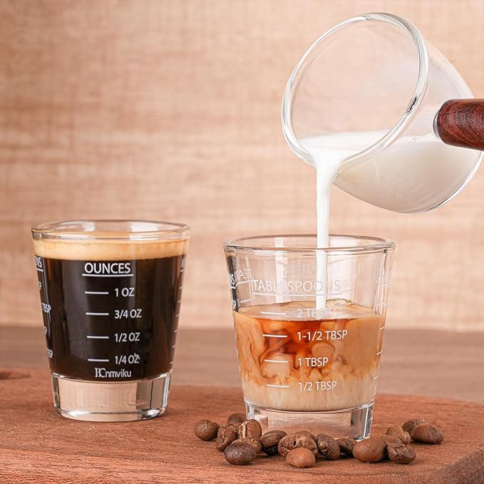 Shot Glasses Measuring cup Espresso Shot Glass Liquid Heavy Glass Wine Glass 2 Pack 26-Incremental Measurement 1oz, 6 Tsp, 2 Tbs, 30ml By BCnmviku (2pack-White)