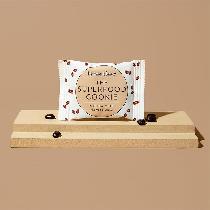 Love + Chew Superfood Soft Baked MINI Cookies, Mocha Chip Flavor, Plant Based Cookie Made With Coffee Extract & Dark Chocolate for Kids and Adults, Vegan Snacks, Gluten Free, Paleo, Non GMO, 80 Pack
