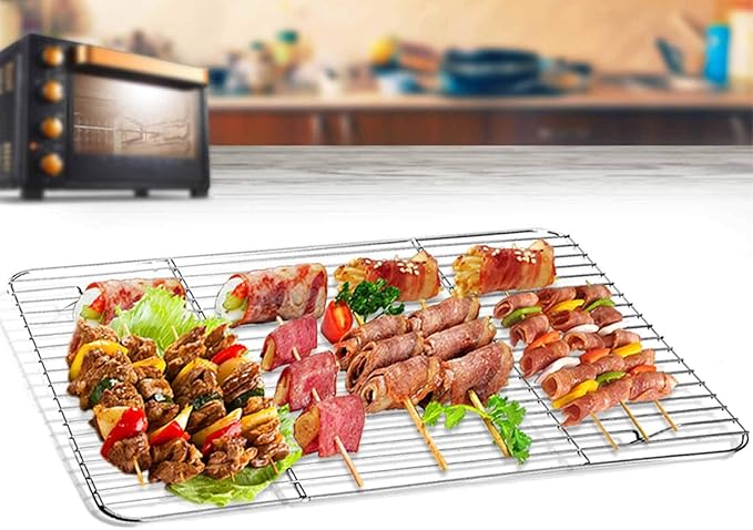 TeamFar Baking Cooling Rack Set of 4, Stainless Steel Rack for Cooking Roasting Grilling, Healthy & Mirror Finish, Oven Use & Dishwasher Safe