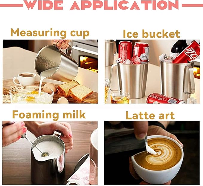 Stainless Steel Measuring Cup Pitcher with Marking with Handle for Milk Froth Latte Art (32OZ/1 Liter)