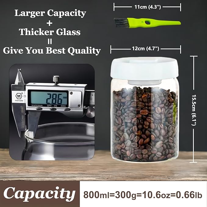 Vacuum Glass Jar with Airtight Lid,27floz/800ml Borosilicate Glass Coffee Canister Container,Perfect for Coffee Beans & Grounds,Loose Leaf Tea,Candy,Sugar,Nuts,Spices