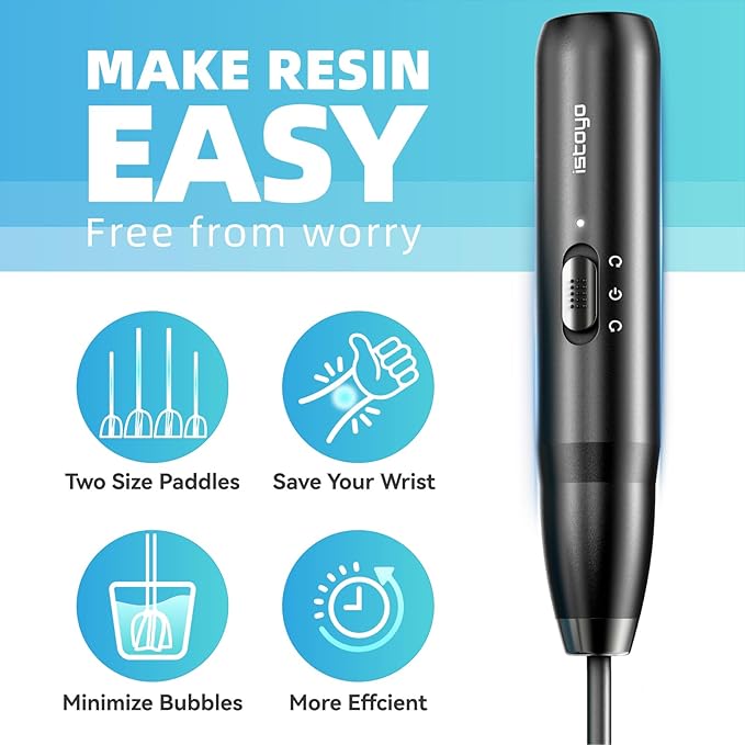 ISTOYO Rechargeable Resin Mixer, Epoxy Mixer for Saving Your Wrist, Epoxy Resin Mixer for Resin Molds, Resin Supplies, Silicone Molds Mixing, DIY Crafts (Included 4 pcs Paddles)