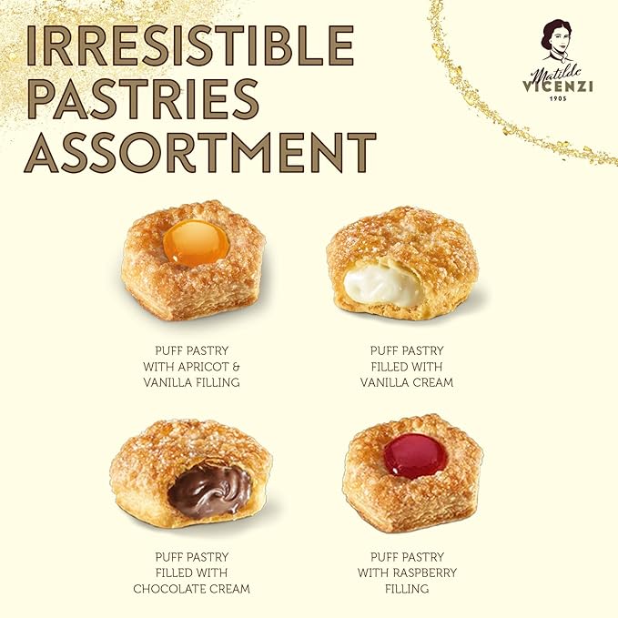 Pasticceria Matilde Vicenzi 5 O'Clock Tea Time Cookie Assortment Gift Tin - Butter Pastries, Chocolate & Vanilla Filled Gourmet Cookies - Bakery Snacks Made in Italy for Gifting - 13.76oz (390g)