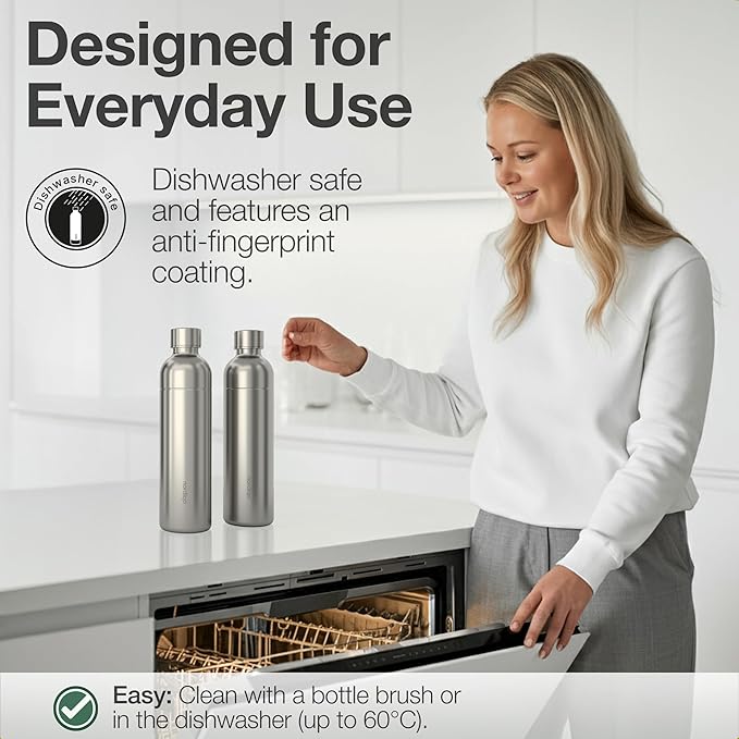 Stainless Steel Carbonating Bottle 33 oz | Compatible with Aarke Carbonator 3, Sodastream (Excl. model Aqua Fizz + Jet) & many others | Dishwasher Safe | No Expiration Date