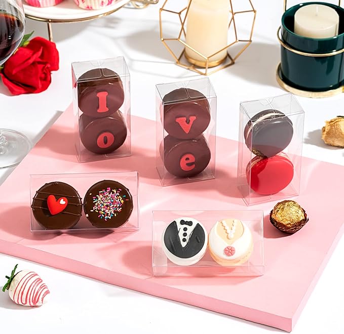 100PCS Clear Macaron Boxes for 2, Chocolate Covered Orec Boxes Favor Boxes Treat Boxes Pastry Boxes for Christmas Party Birthday Wedding(4.17" x 2.17" x 1.38")