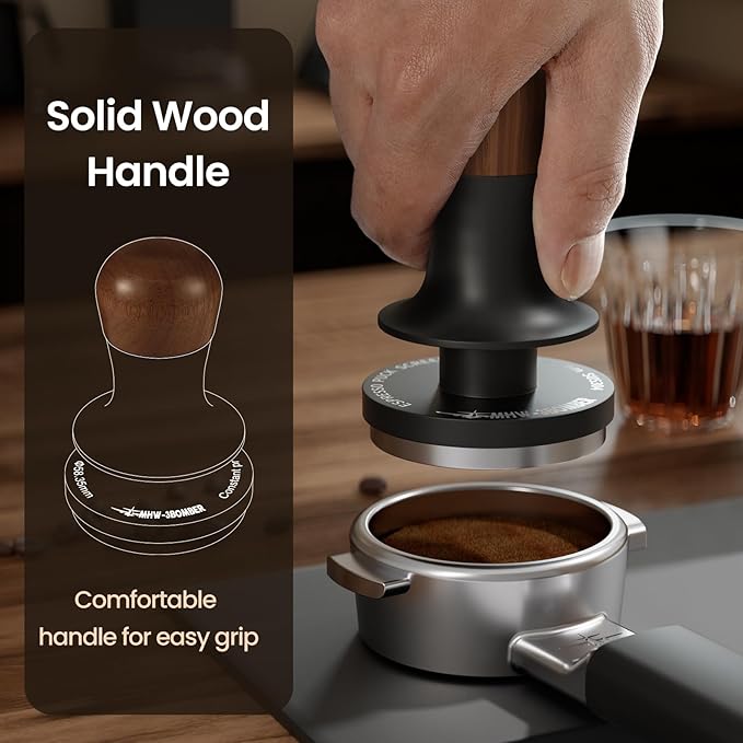 MHW-3BOMBER Espresso Tamper 58.5mm - 3 Spring Loaded Tamper - Barista Coffee Tamper with 15lb / 30lb Replacement Springs - Walnut Handle Calibrated Tamper -Arch Base T6521C-OS