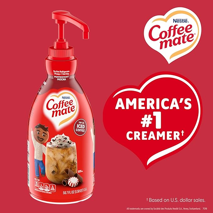 Nestle Coffee mate Coffee Creamer, Peppermint Mocha, Concentrated Liquid Pump Bottle, Non Dairy, No Refrigeration, 50.7 oz (Pack of 2)