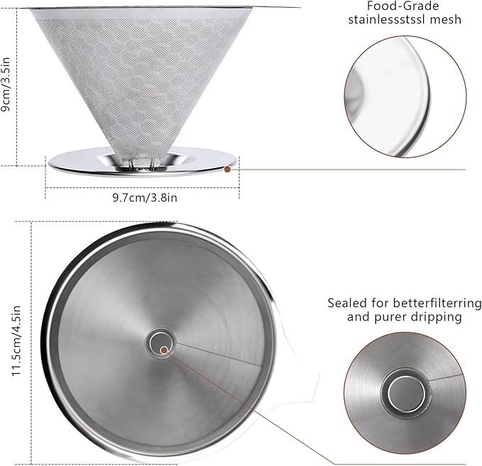 Coffee Strainer, V60 Pour Over, 18/10 Stainless Steel Laser Coffee Dripper, Fine Mesh Double Layer Metal Cone Filter, Colador De Cafe, Coffee Maker 1-4 Cup