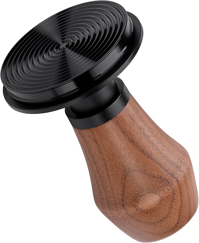 Normcore 58mm Espresso Tamper, Spring Loaded Coffee Tamper 58mm With Titanium PVD Coating Ripple Base, Genuine American Walnut Handle