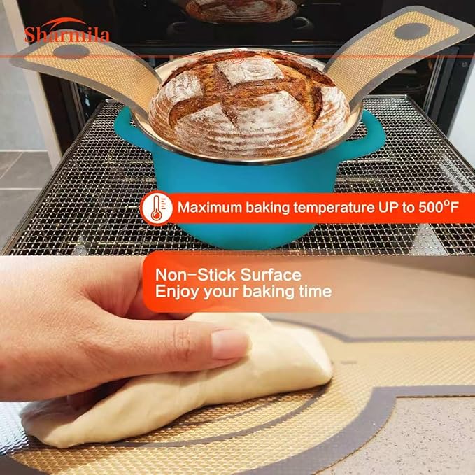 Silicone Bread Sling for Dutch Oven - Non-Stick & Heat Resistant, 2Pcs Oval and Round Reusable With Long Handles for Transfer Sourdough