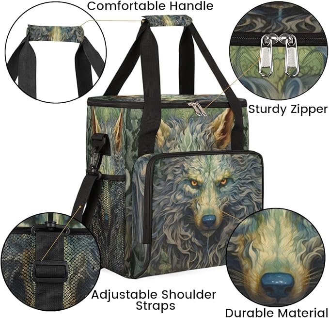 Cool Wolf With Gold Eyes Coffee Maker Carrying Bag, Waterproof Coffee Maker Travel Storage Bag, Portable Coffee Machine Tote Bag Carry on Bag Case with Shoulder Strap for Single Serve Coffee Maker