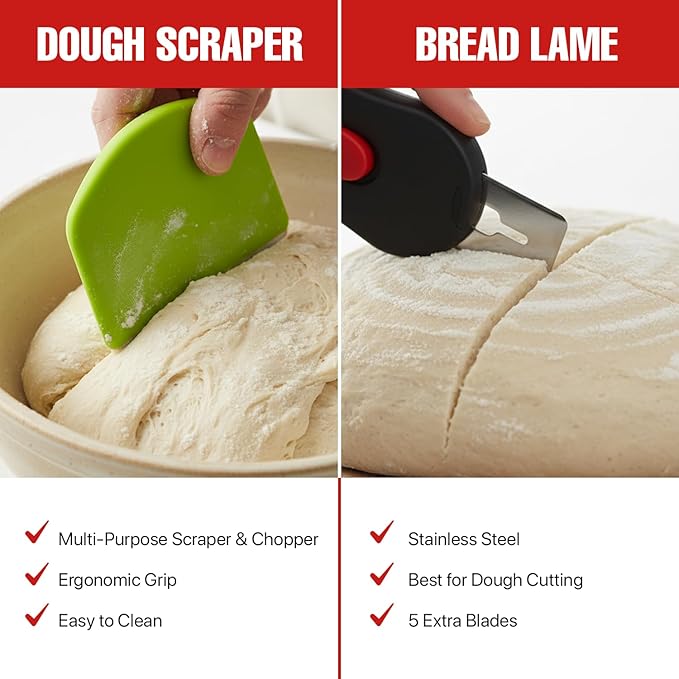 Sourdough Starter Kit, 34 Oz Sourdough Jar with Measuring Cup, Thermometer, Spatula, Dough Scraper, Bread Lame, Silicone Base & Cloth Cover, Feeding Band, Bread Baking Supplies for Bakers (34 Oz)