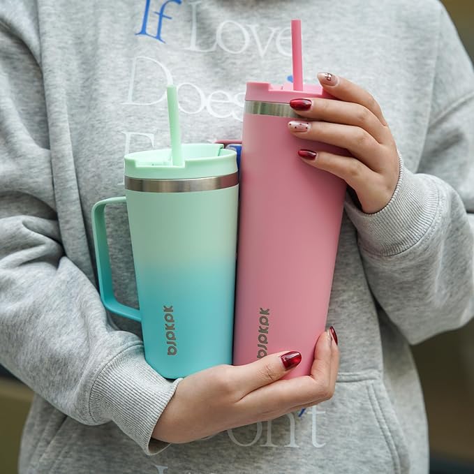 BJPKPK Insulated Tumbler with Handle, 26oz Insulated Tumblers with Lid and Straw, Stainless Steel Metal Water Bottles, Coffee Travel Mugs, Cups, Mint