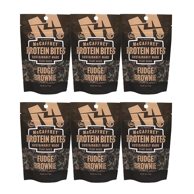 McCaffrey Protein Bites – Fudge Brownie Flavor – 6 Multi-Serving 4oz Bags – 4g of Protein per Serving – Gluten-Free, Vegan, High Fiber Energy Snack for Active Families