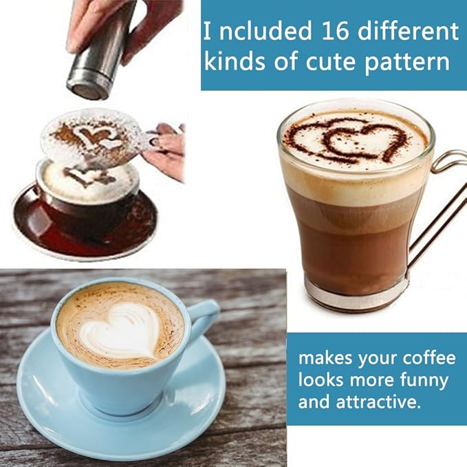 16PCS Coffee Stencils,Plastic Cappuccino Chocolate Latte Art DIY Stencils Tools