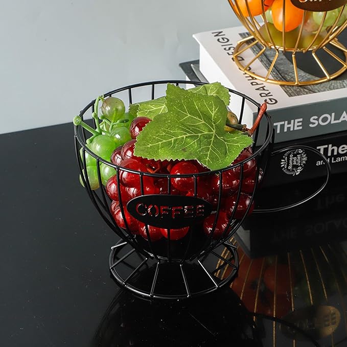 Coffee Pod Holder,Large K-Cup & Nespresso Capsule Organizer, Coffee Capsule Basket, Metal Coffee Bar Organizer for Kitchen Dinning Room Office Home Cafe Hotel (Black-Tea Cup )
