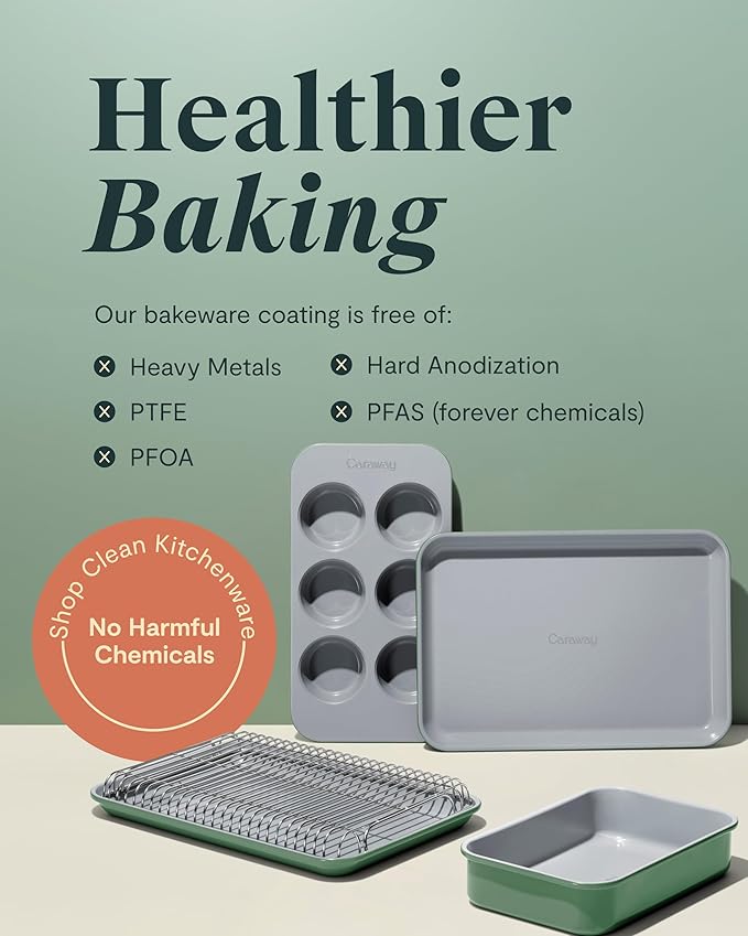 Caraway Nonstick Ceramic 6 Cup Muffin Pan Duo – Non-Toxic, PTFE & PFOA Free – Oven Safe – Aluminized Steel Core – Small Muffin Pan for Baking Cupcakes, Muffins & More - Gray