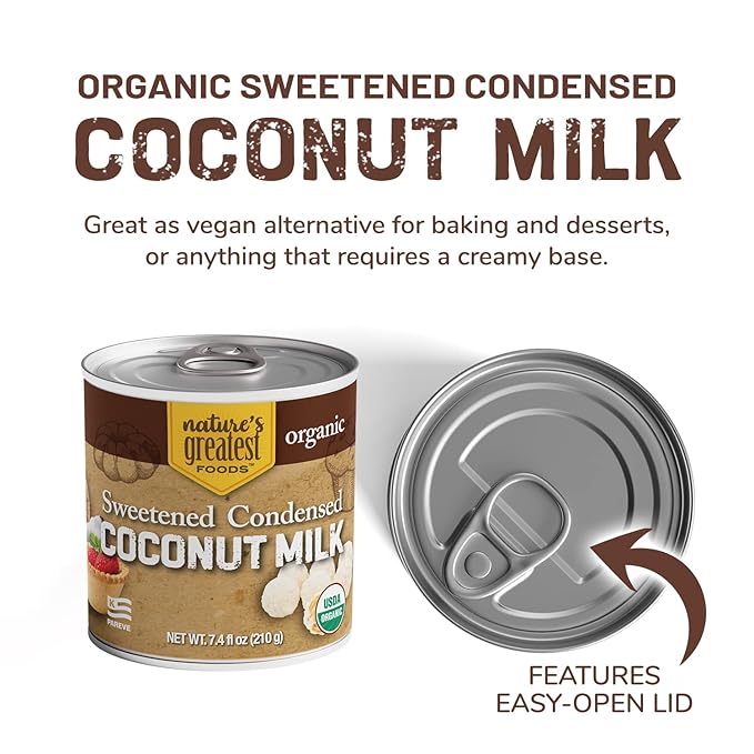 Organic Sweetened Condensed Coconut Milk by Nature’s Greatest Foods - 7.4 Oz – No Guar Gum, Gluten Free, Vegan (Pack of 12)