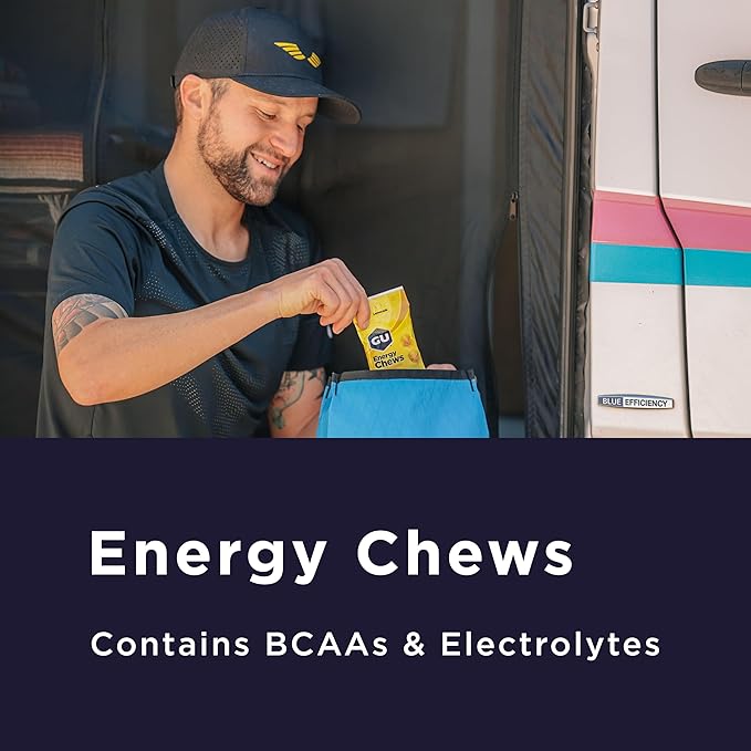 GU Energy Chews, Orange Energy Gummies with Electrolytes, Vegan, Gluten-Free, Kosher, Caffeine-Free, and Dairy-Free On-The-Go Energy for Any Workout, 12 Bags (24 Servings Total)