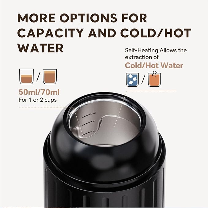 Rich Crema Portable Electric Espresso Coffee Maker, Fast self-heating 2 IN 1 Extraction System Espresso Machine,Support Ground Coffee and NS capsule, for Travel,Car,Hiking,Climbing（Black）